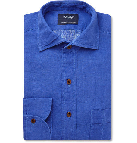 blue linen shirt
