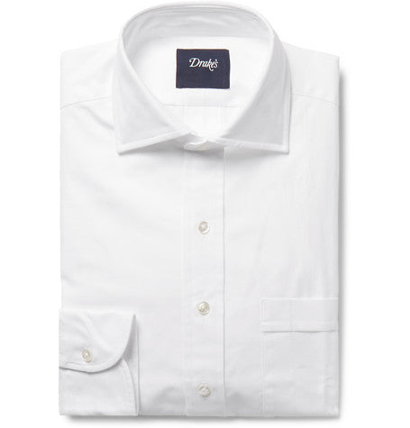 white cutaway collar cotton oxford shirt