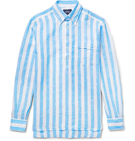 button down collar striped linen shirt