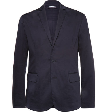 navy slim fit stretch cotton suit jacket