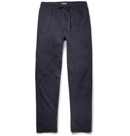 navy tapered stretch cotton suit trousers