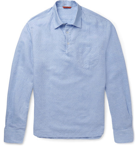 micro embroidered linen and cotton blend shirt