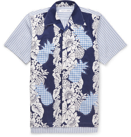 slim fit camp collar printed cotton shirt