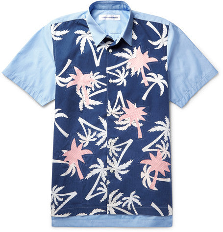 panelled printed cotton poplin shirt