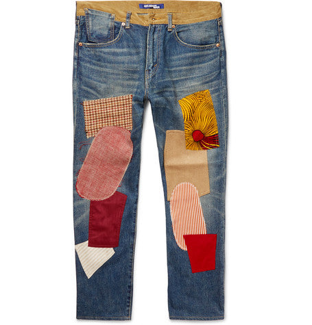patchwork selvedge denim jeans