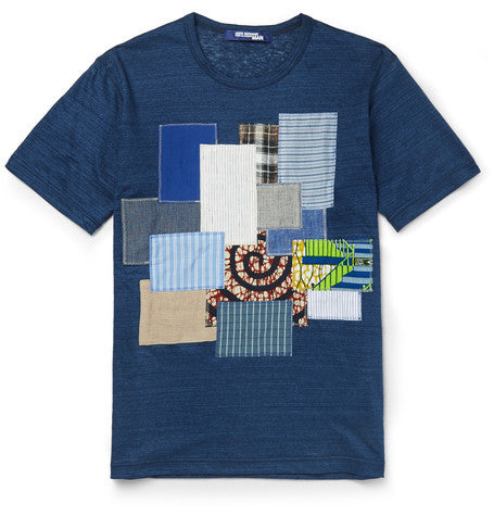 slim fit patchwork linen t shirt