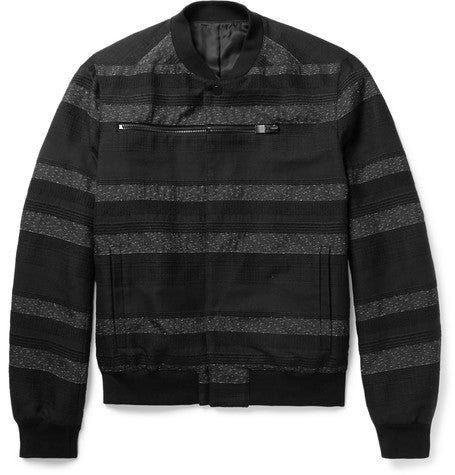 striped cotton blend jacquard bomber jacket