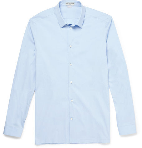 slim fit cotton blend poplin shirt