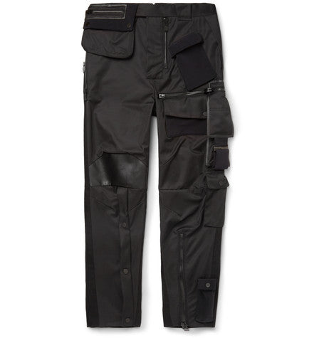 tapered leather trimmed satin cargo trousers