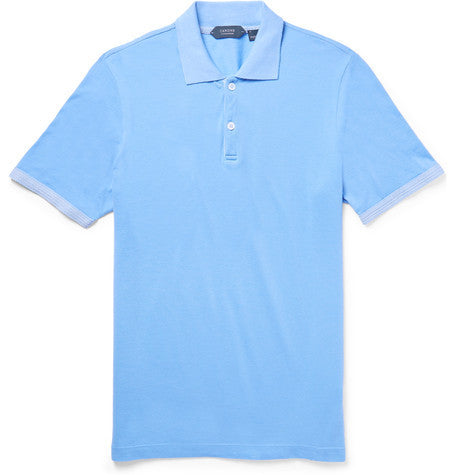 slim fit knit trimmed pima cotton pique polo shirt