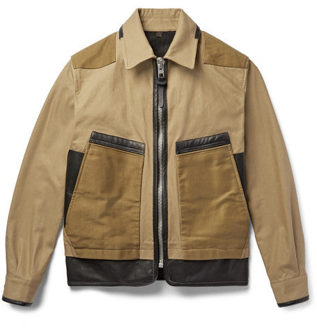 panelled twill and leather jacket