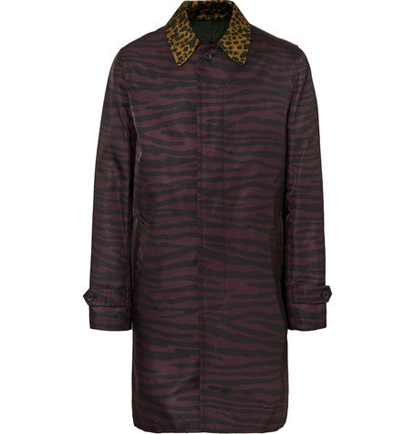 tiger and cheetah print satin twill trench coat