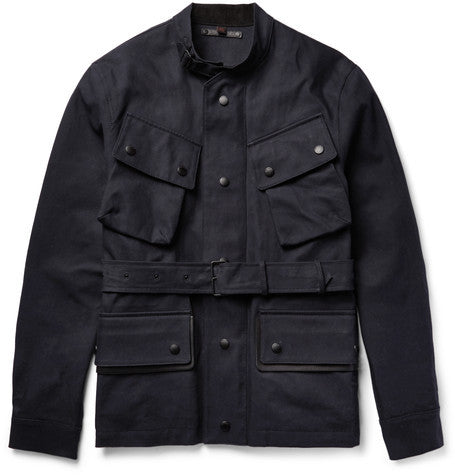 leather trimmed cotton gabardine jacket