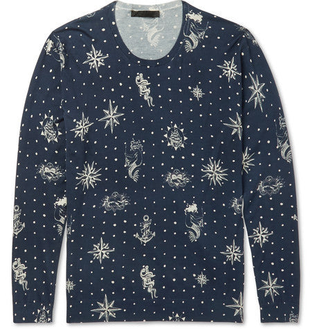 slim fit printed cotton and silk blend sweater