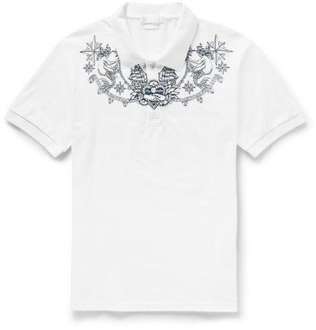 slim fit tattoo embroidered cotton pique polo shirt