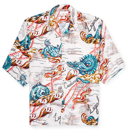 oversized camp collar printed voile shirt