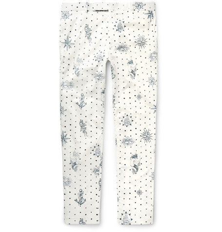 slim fit printed cotton trousers