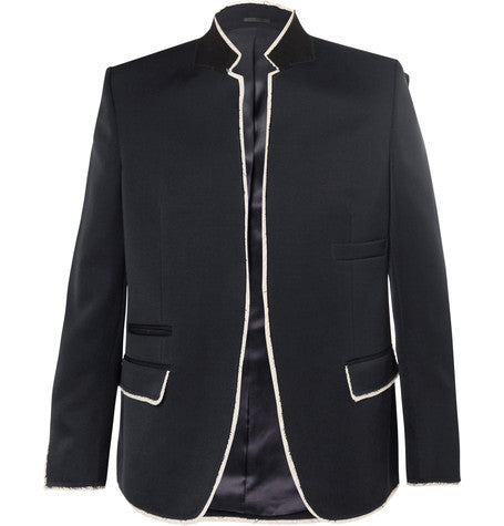 navy raw edge wool blazer