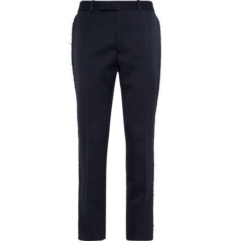 raw edged wool trousers