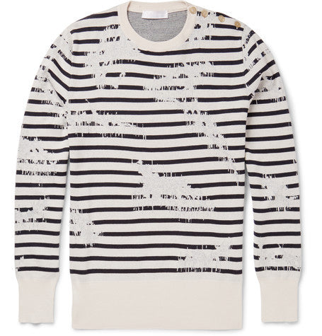 striped distressed cotton blend jersey sweater