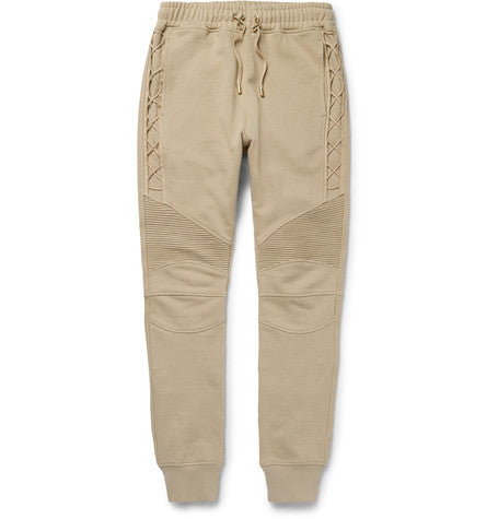tapered biker style cotton jersey sweatpants