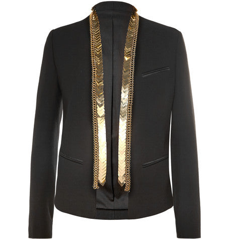 black slim fit embellished cotton blazer