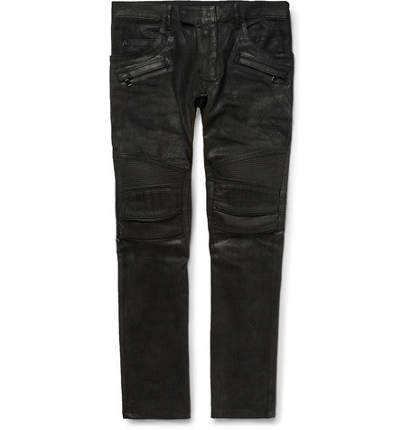 skinny fit waxed denim jeans