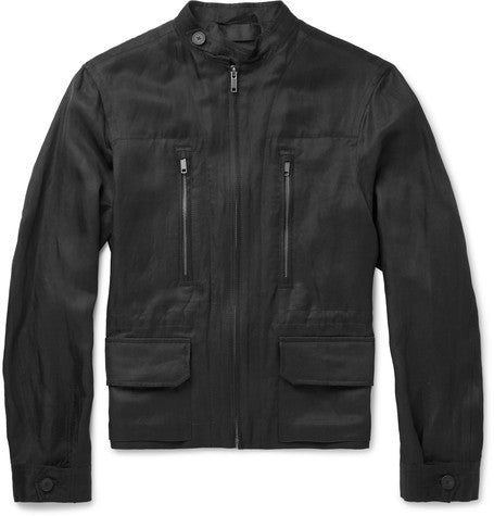 slim fit linen and silk blend jacket