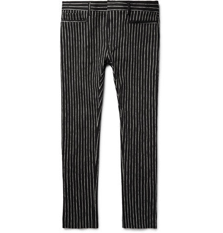 skinny fit chalk stripe cotton blend trousers