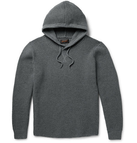 waffle knit cotton blend hoodie