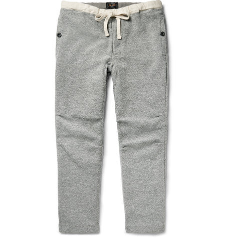 slim fit melange cotton blend twill trousers