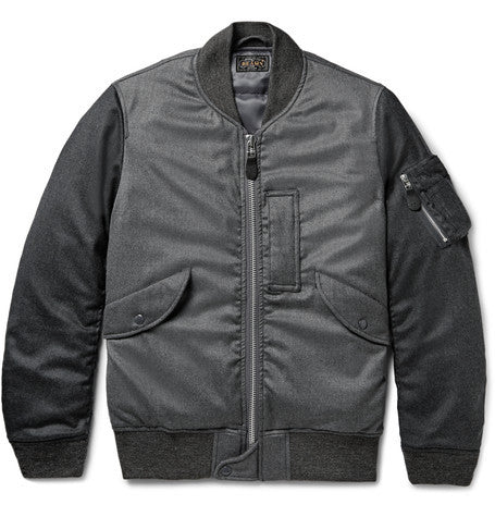 two tone wool blend flannel bomber jacket