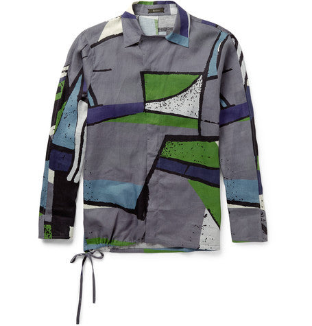 camp collar printed linen shirt