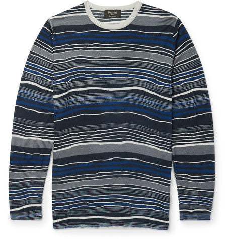 slim fit striped wool and silk blend t shirt