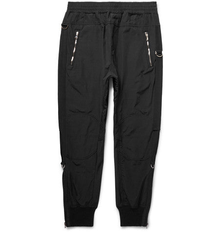 tapered grosgrain trimmed textured shell trousers