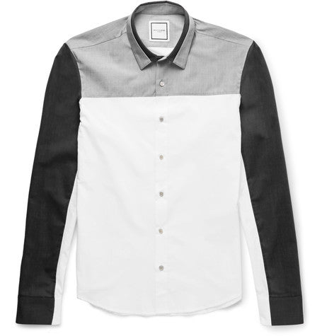 slim fit panelled cotton shirt