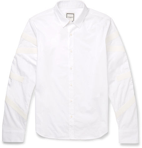 slim fit grosgrain trimmed cotton poplin shirt