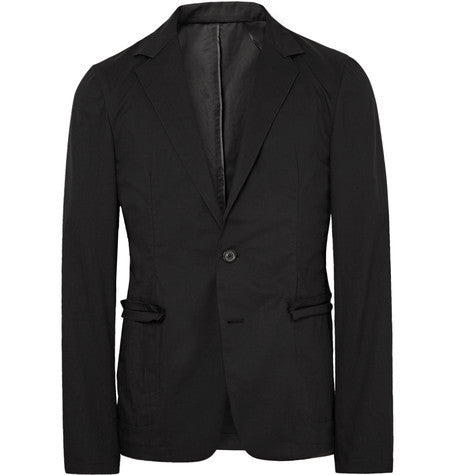 black unstructured cotton blend blazer