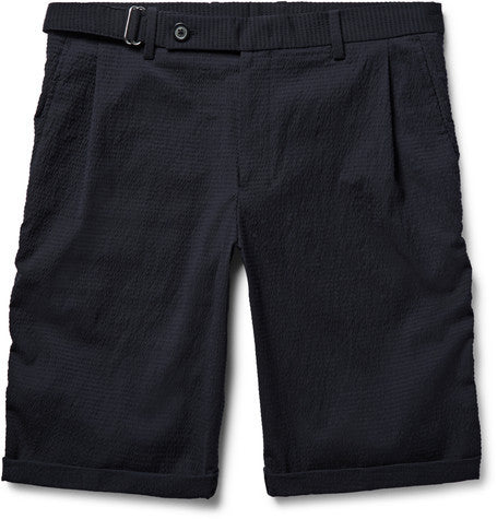 slim fit textured wool blend shorts