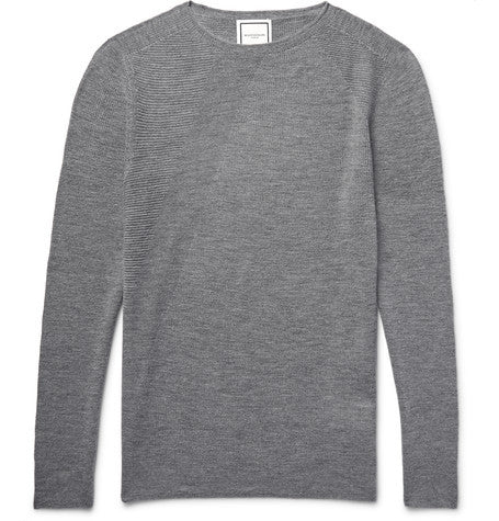 slim fit panelled wool and silk blend sweater