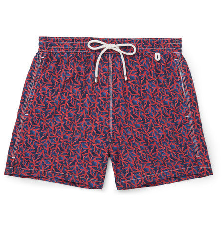 coral print mid length swim shorts