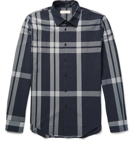 london slim fit checked cotton seersucker shirt