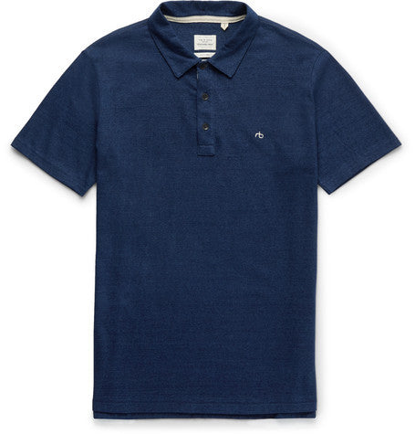 indigo dyed cotton polo shirt