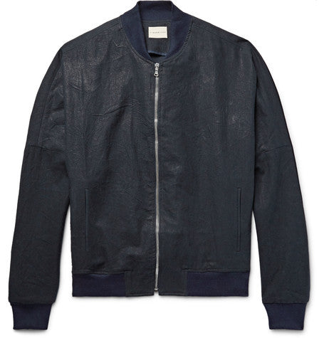 m509 covey indigo dyed linen and cotton blend bomber jacket