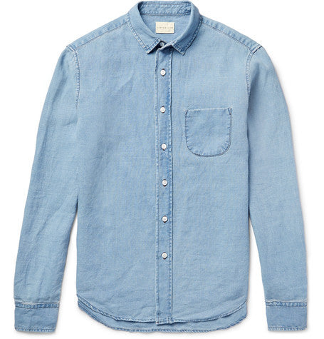 m100 slim fit linen chambray shirt