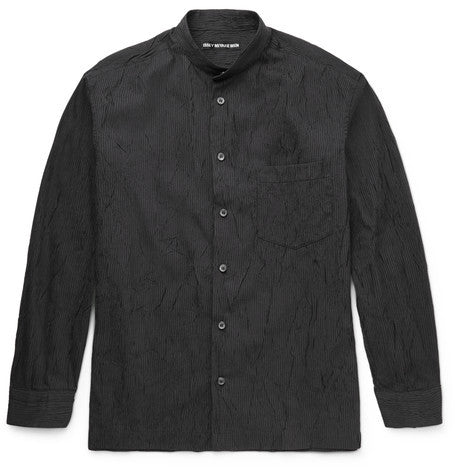 grandad collar creased crepe shirt