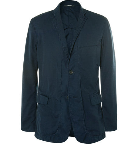 navy unstructured cotton gabardine blazer