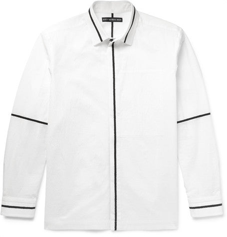 stripe detailed crinkled cotton shirt