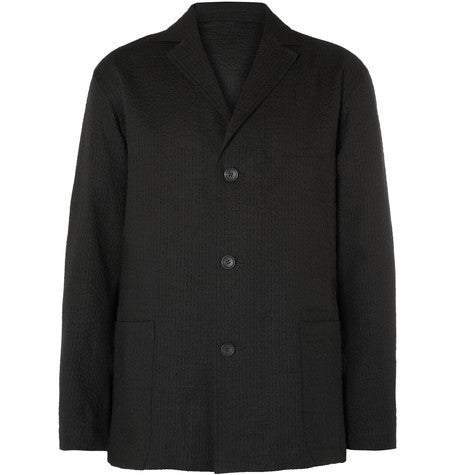 black linen seersucker blazer