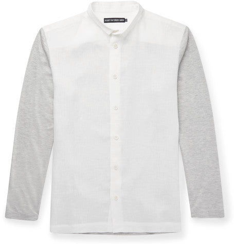 panelled linen and jersey shirt